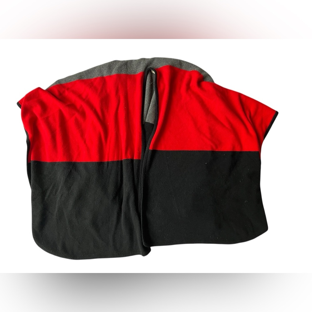 VINTAGE TOM SCOTT 100% CASHMERE COLOR BLOCK SHAWL RED BLACK MADE IN SCOTLAND